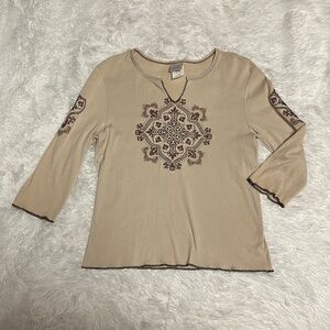 Y2K Fiorlini international glitter mandala 3/4 shirt